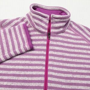 Patagonia Better Sweater Womens Small Purple White Striped Fleece 1/4 Zip